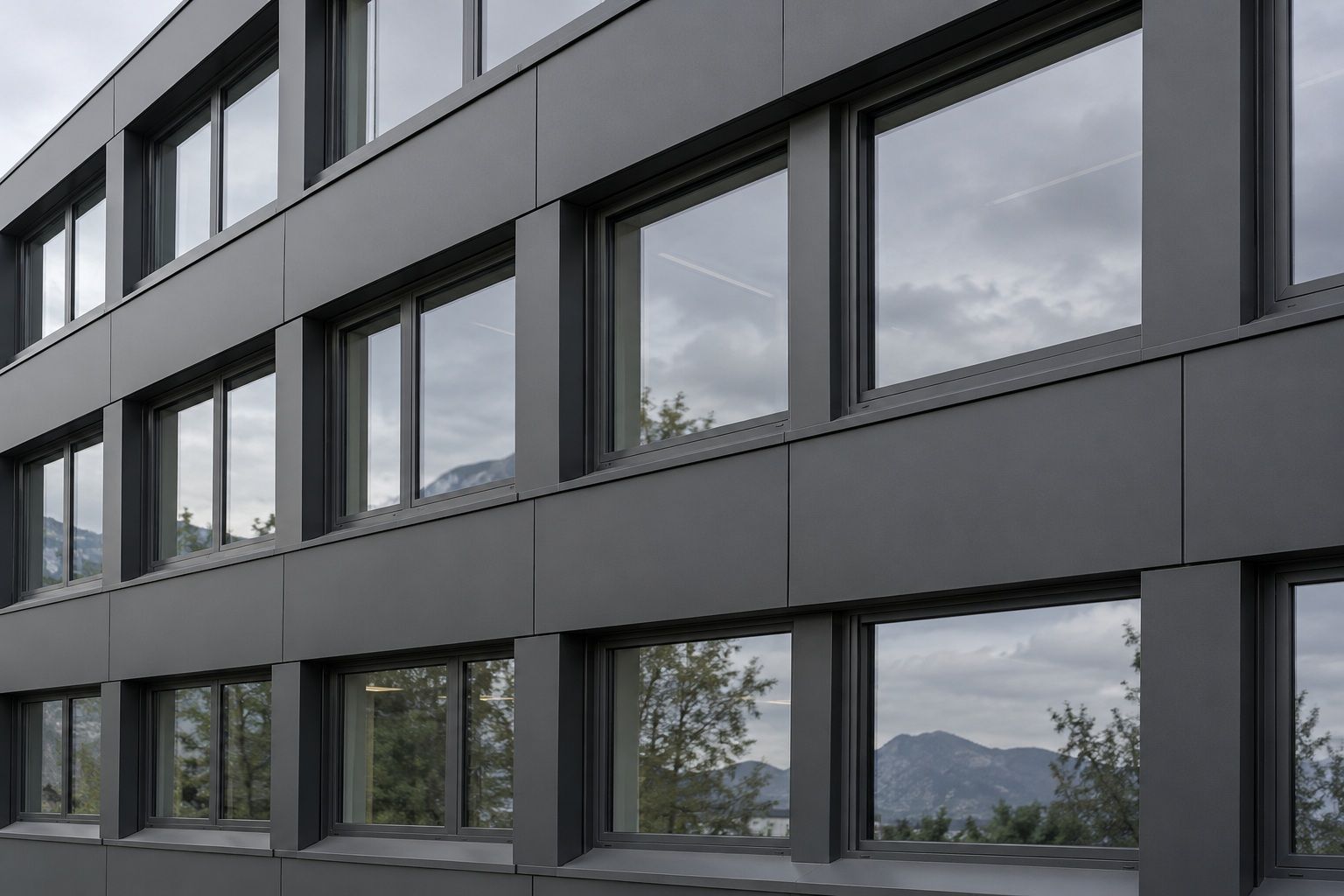 Aluminiumfassade foliert in Anthrazit