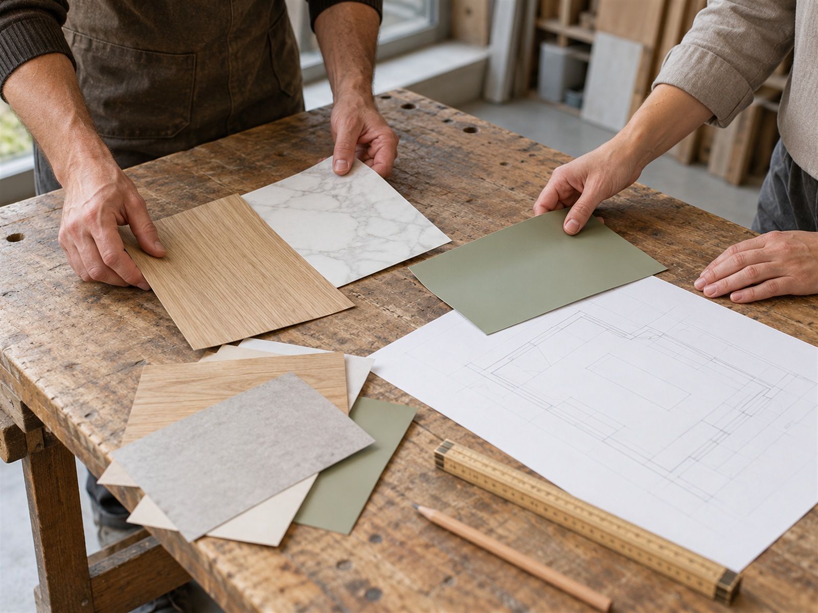 Schreiner und Nic besprechen Folienmuster