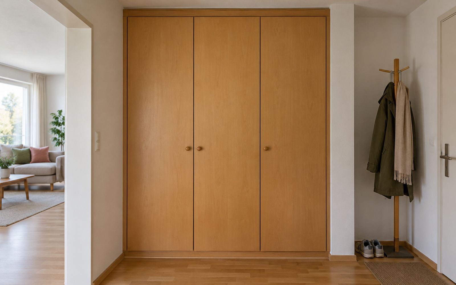 Einbauschrank im Flur, Fronten in Buche aus den 1990er-Jahren