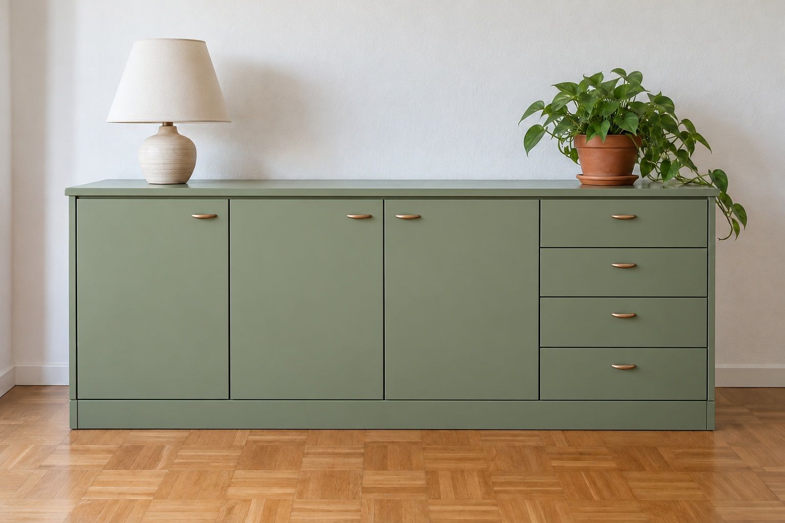 Sideboard nach der Folierung in Salbeigrün matt